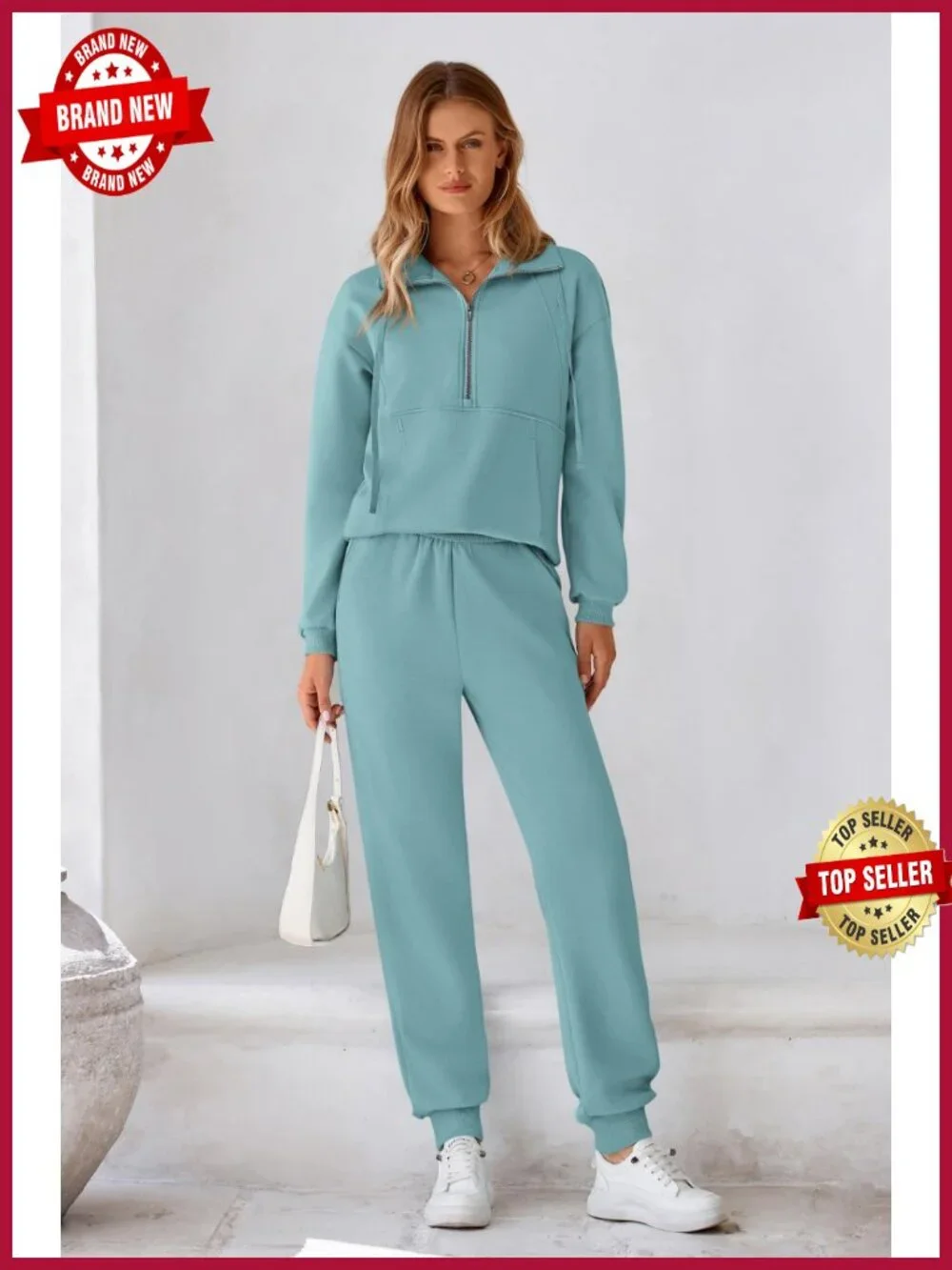 Women's 2 Piece Lounge Set Half Zip Oversized Sweatshirt & Jogger Sweatpants